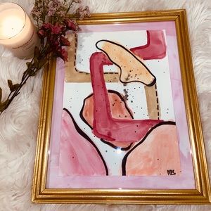 Watercolor abstract art piece with gold frame